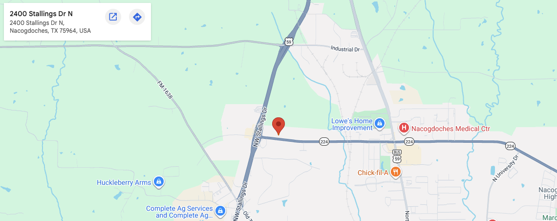 Map of Human Differently's office at 2400 N. Stallings Drive, Nacogdoches, TX